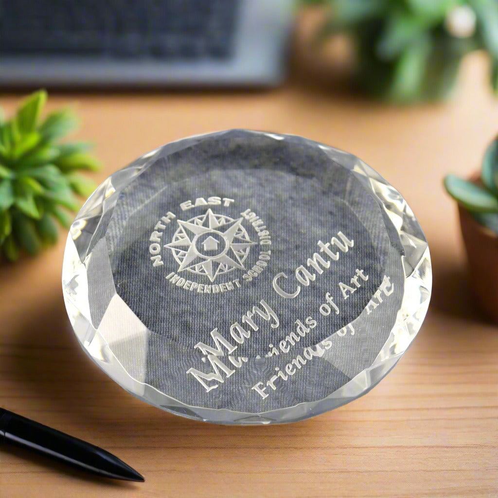 Crystal Round Multi-Faceted Paperweight